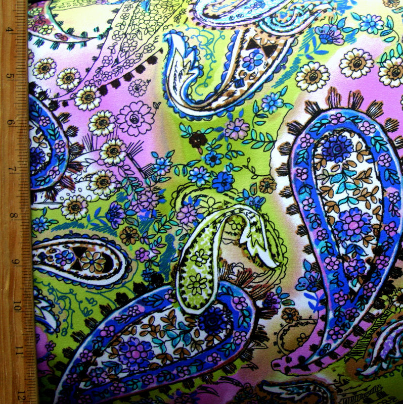 Swim Knit Purple Olive Floral Paisley