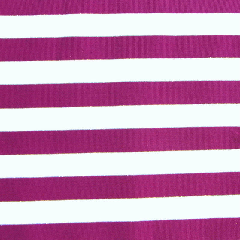 Swim Knit Purple and White Stripes with Silver and Gold Accents