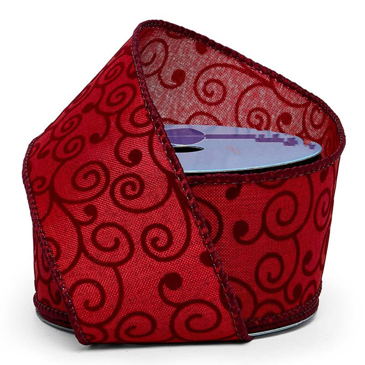 Glitter Swirls & Swipes On Wired Ribbon 2 1/2 '' X 10 yd Flocked Red Swipes Color 1 / roll