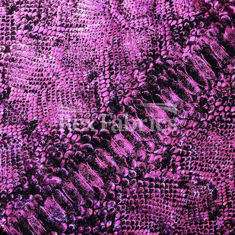Python Holo Nylon Spandex Fabric - Fuchsia, Silver, Gold Snake Skin Hologram, 58/60" Width (1 Yard)