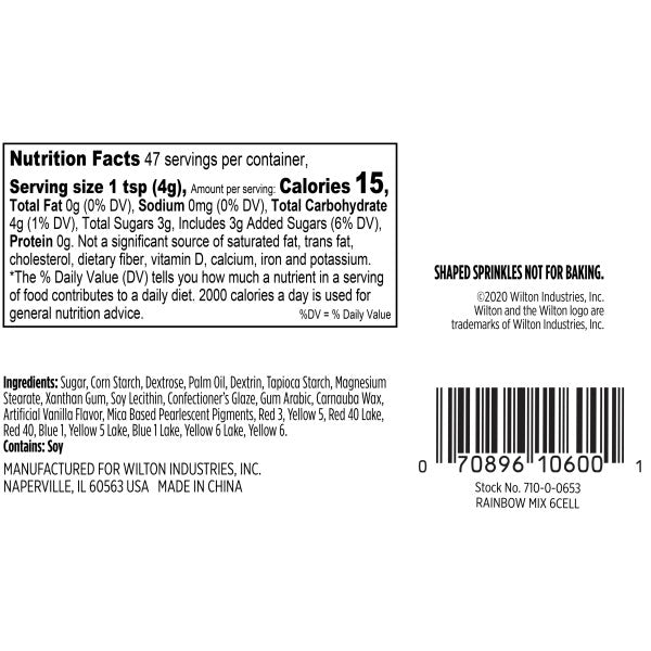 Wilton 6-Cell Rainbow Medley Sprinkles Mix with Turning Lid, 6.56 oz.