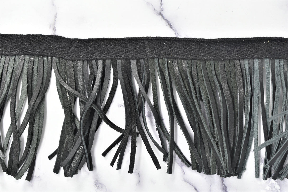 Faux Leather Fringe Trim Black 3.5 Inch