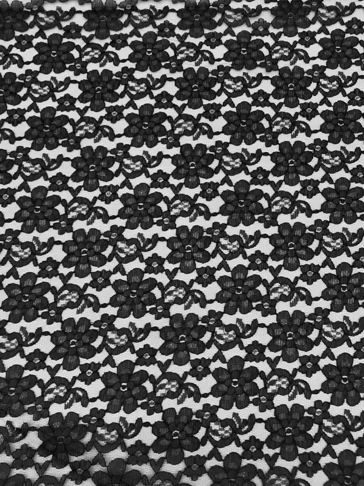 Black Rachelle Lace Polyester Fabric - Sheer Floral Lace, Black, 58/60" Width