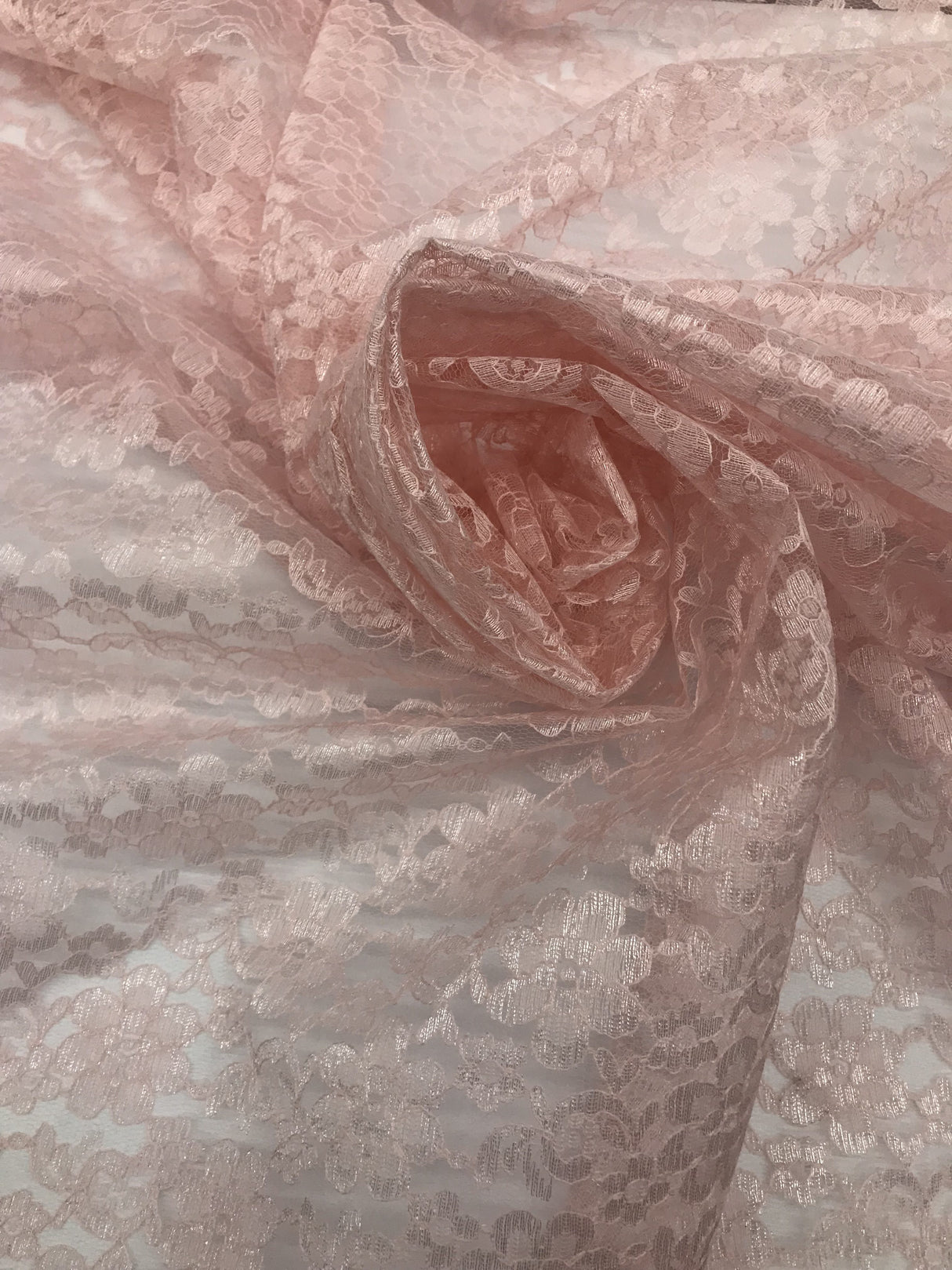 Blush Rachelle Lace Polyester Fabric - Sheer Floral Lace, Blush, 58/60" Wide