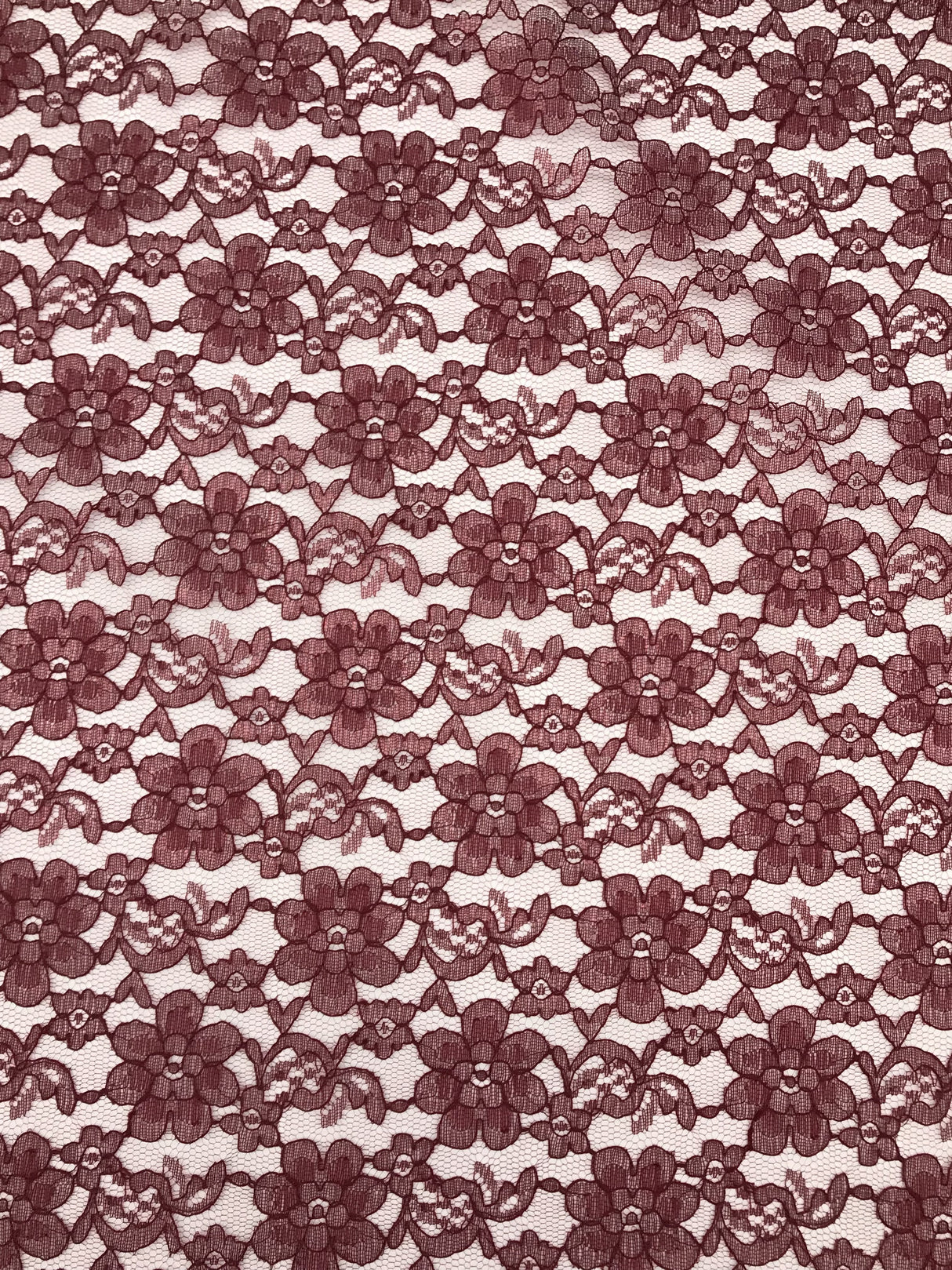 Burgundy Rachelle Lace Polyester Fabric - Burgundy Floral Lace, 58/60" Width (1 Yard)