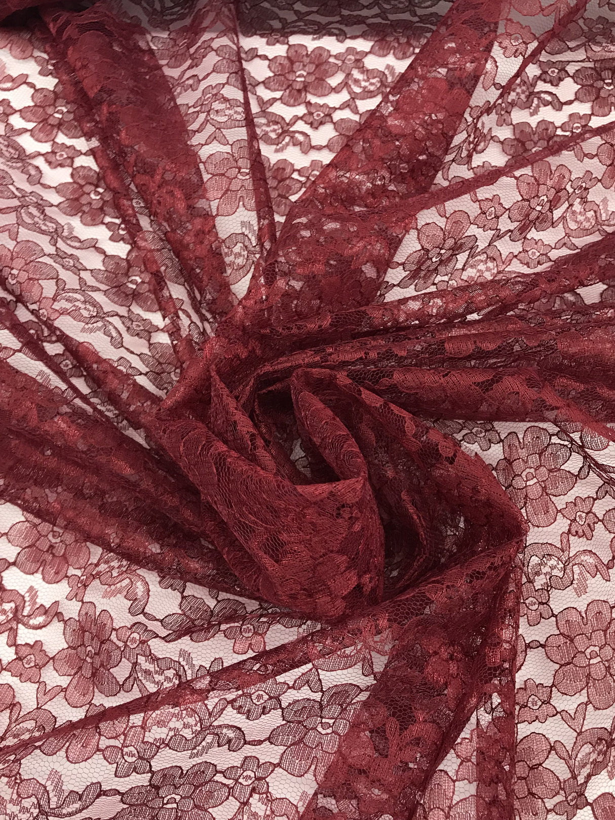 Burgundy Rachelle Lace Polyester Fabric - Burgundy Floral Lace, 58/60" Width (1 Yard)