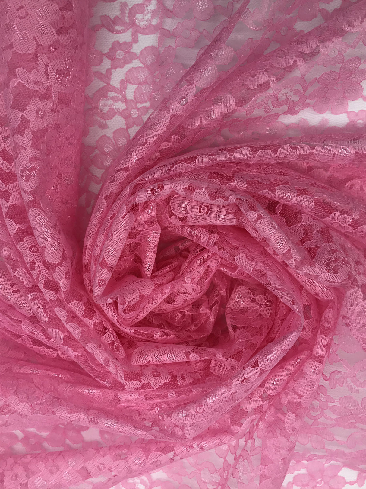 Candy Pink Rachelle Lace Polyester Fabric - Sheer Floral Lace, Candy Pink, 58/60" Wide (1 Yard)