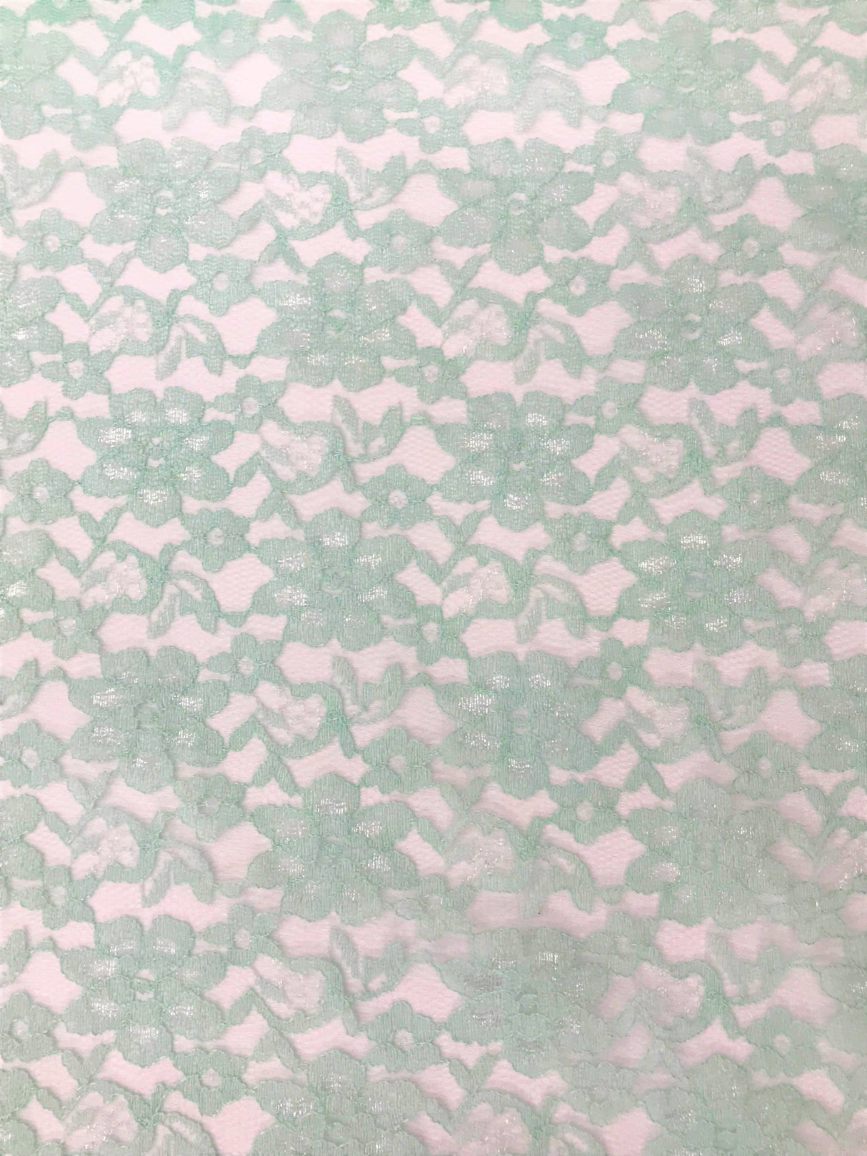 Mint Rachelle Lace Polyester Fabric - Sheer Floral Lace, Mint, 58/60" Wide (1 Yard)