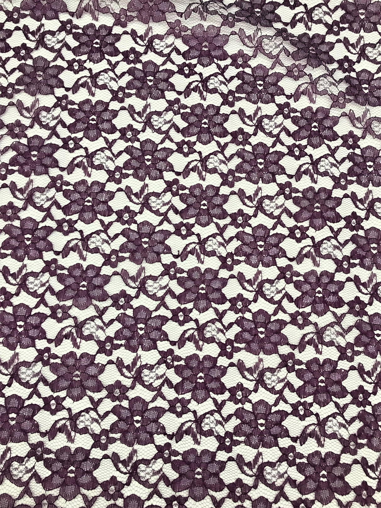 Plum Rachelle Lace Polyester Fabric - Sheer Floral Lace, Plum, 58/60" Wide (1 Yard)