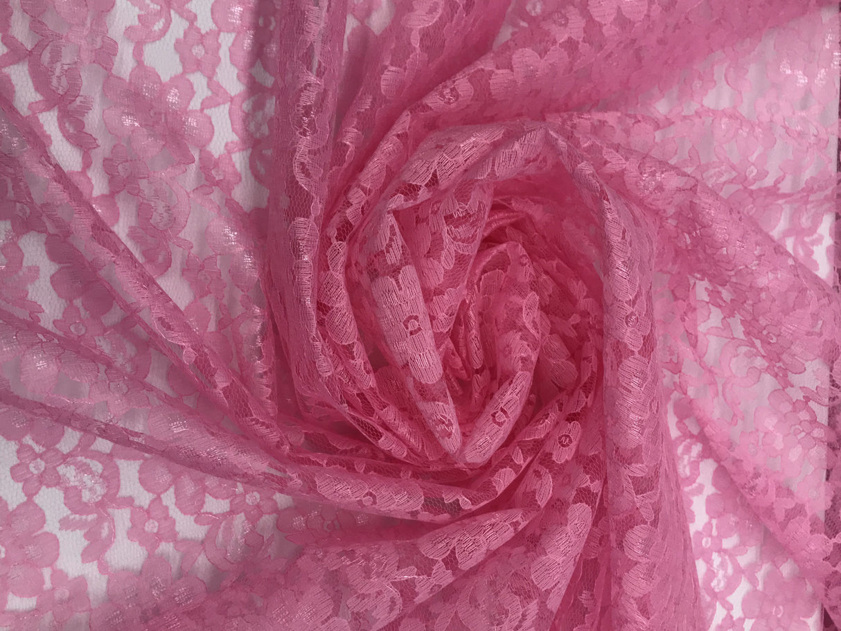 Rose Pink Rachelle Lace Polyester Fabric - Sheer Floral Lace, 58/60" Wide