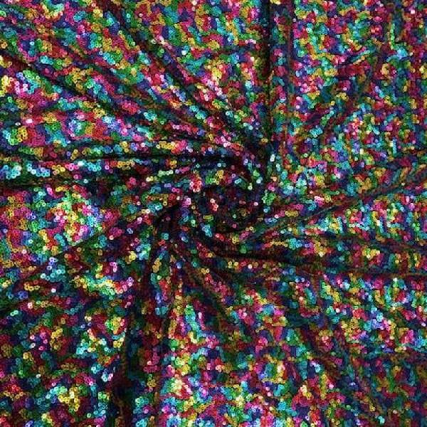 Rainbow Sequin Fabric - Iridescent Multicolor Sequins, Stretch Mesh, 54" Width