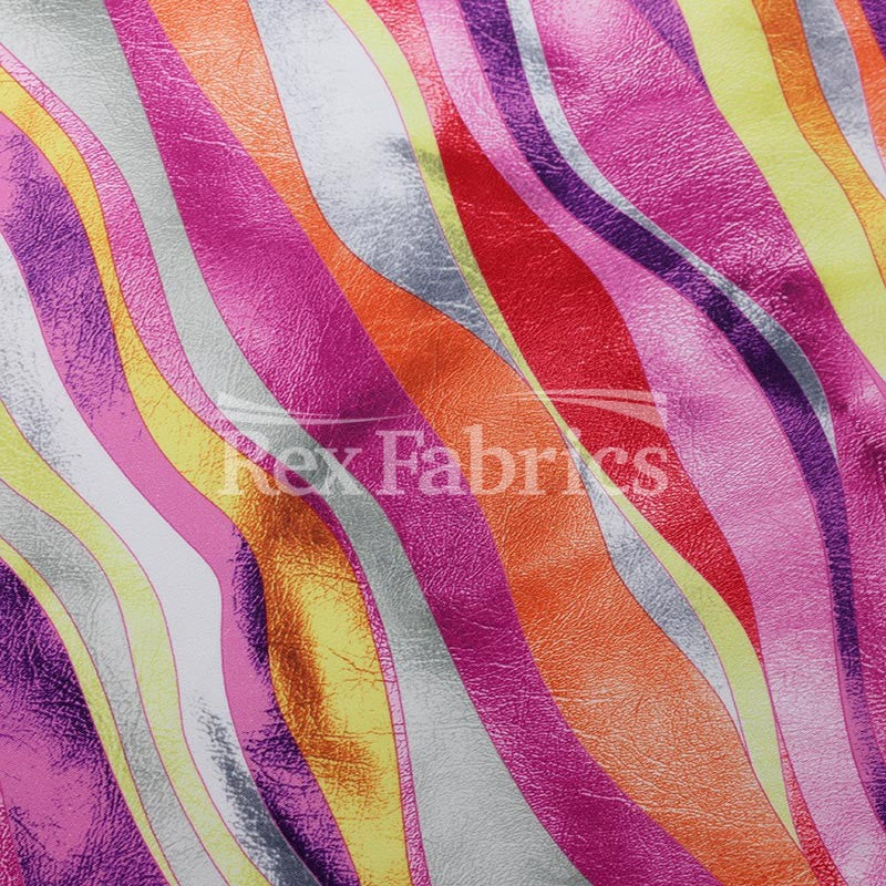 Raw Vinyl Polyester Spandex Fabric - Blue Green And Pink Purple Wavy Print, 58-60" Width (1 Yard)