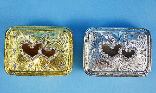 Gold Double Heart Rectangle Arras Box Coin Set 2.25 Inch