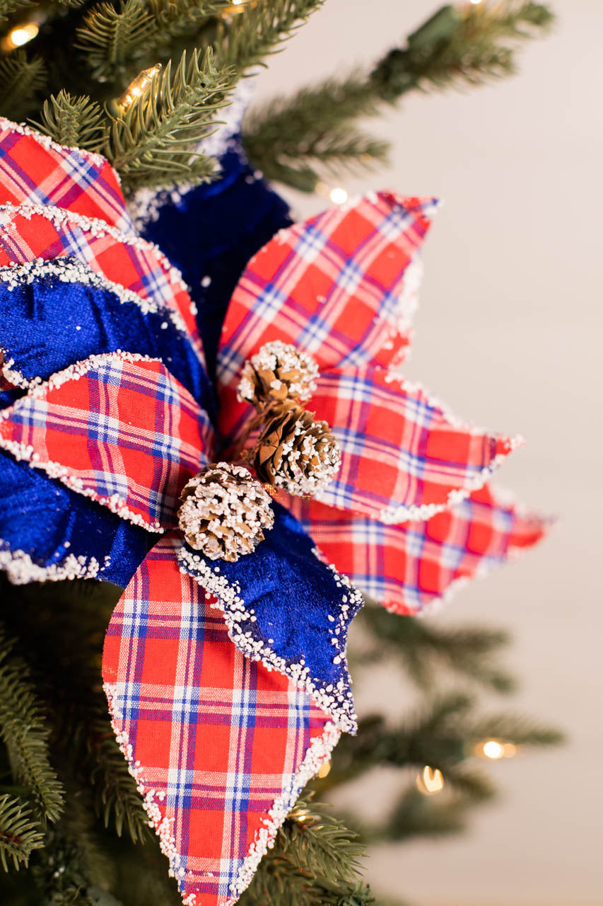 22” x 11" Red & Blue Plaid Poinsettia Stem