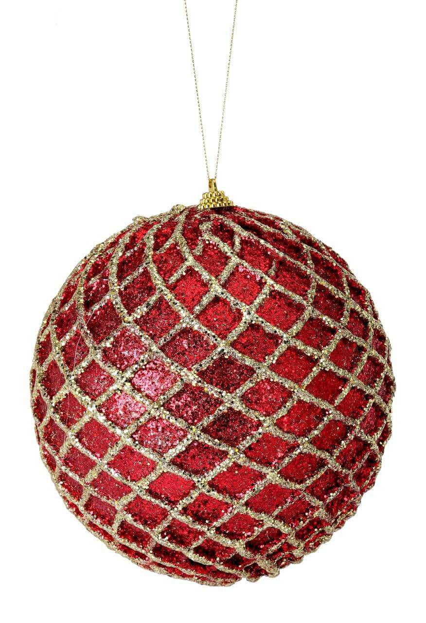 6 Inch Glittered 2 Tone Net Ball Christmas Ornament Red Gold