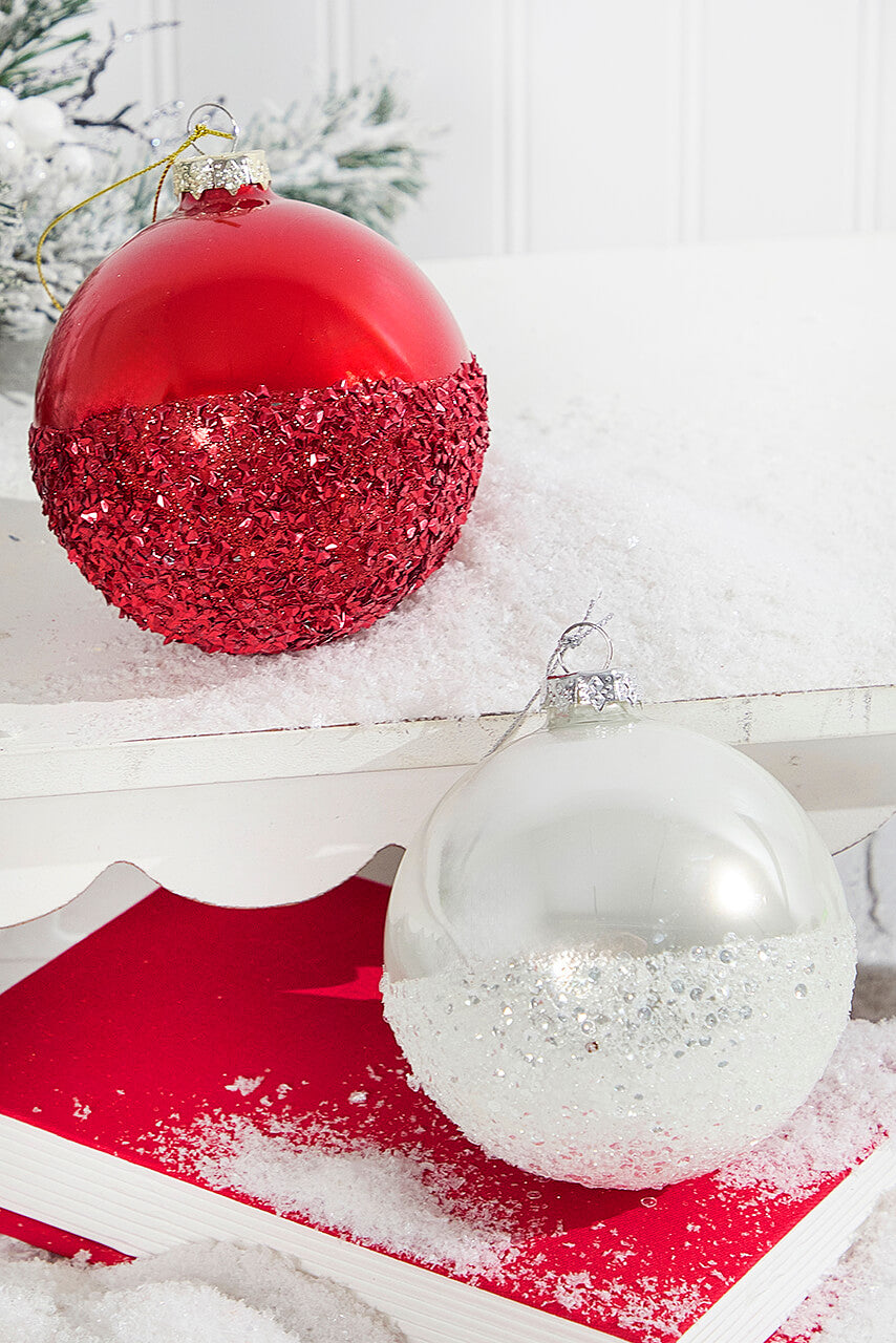 Red and White Glass Ornaments with Glitter
