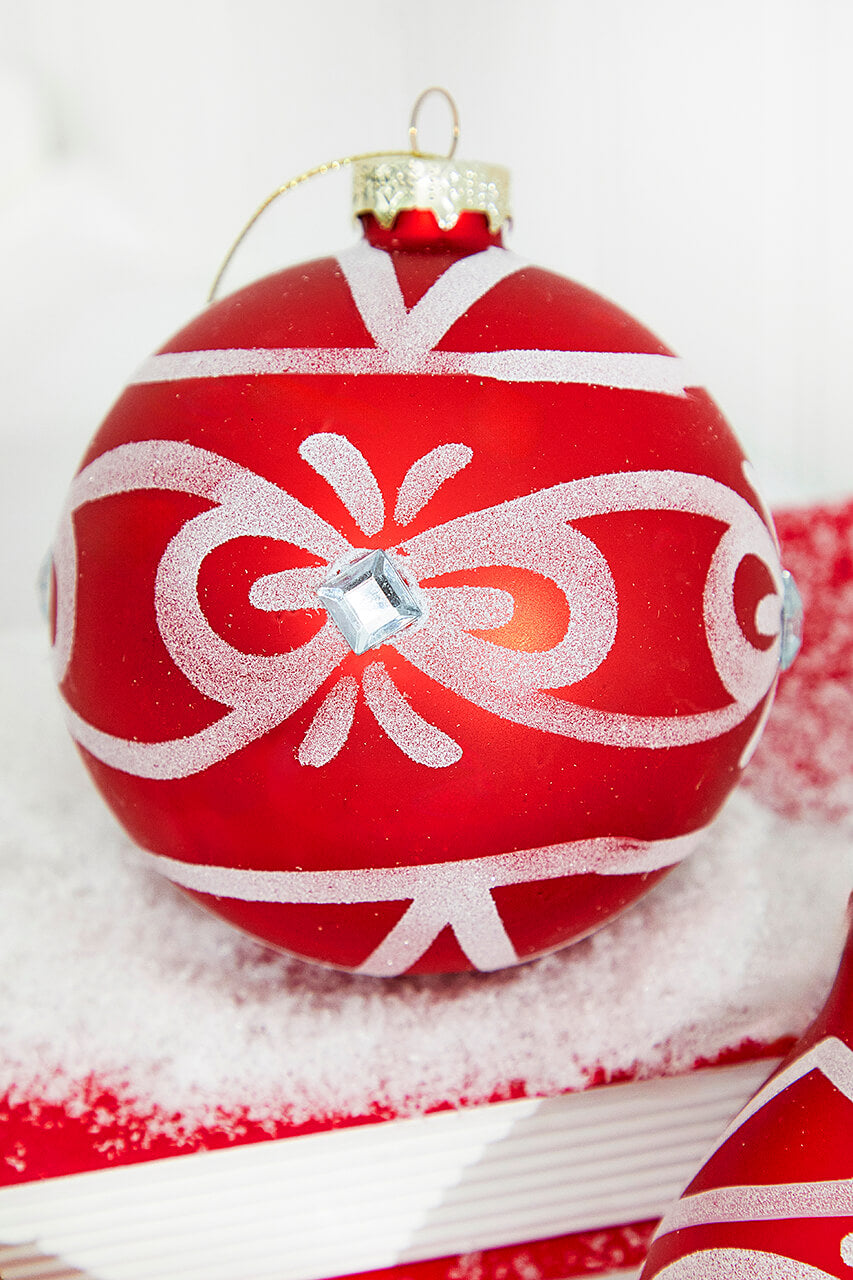 4" Red and White Swirl Glass Ornament