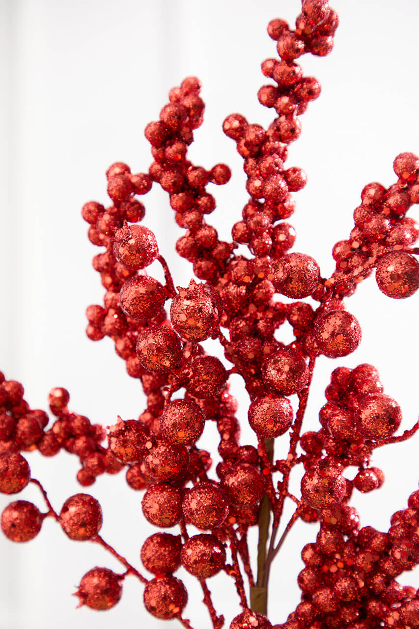 20" Red Glitter Berry Spray