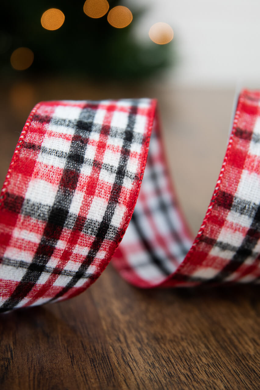 2.5" x 10 Yard White/Red/Black Plaid