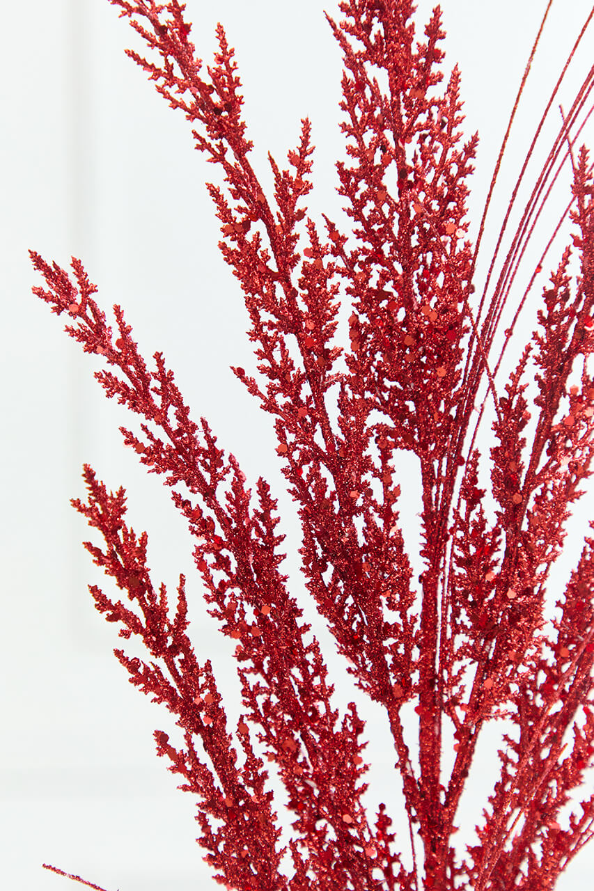 31" Red Glitter Cedar Grass Spray