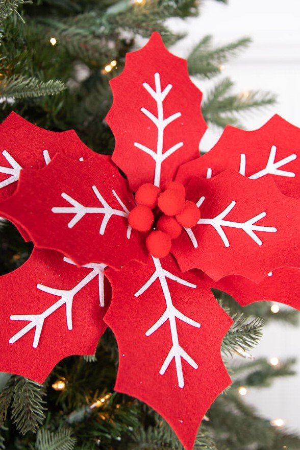 22” x 11" Red and White Poinsettia Stem with Red Berries