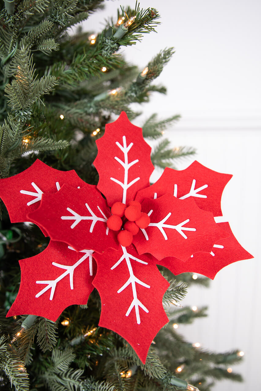 22” x 11" Red and White Poinsettia Stem with Red Berries