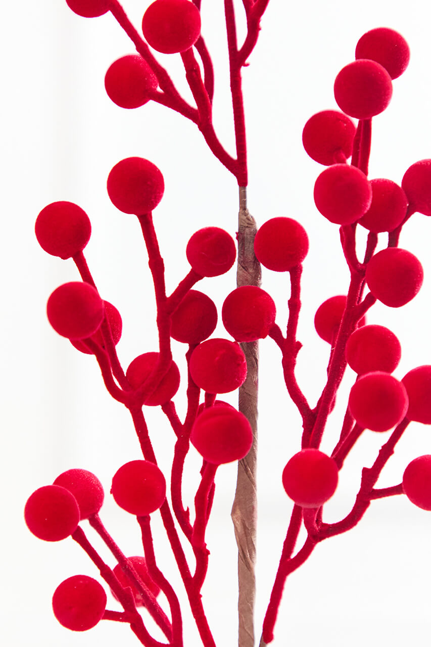 27" Red Flocked Berry Spray