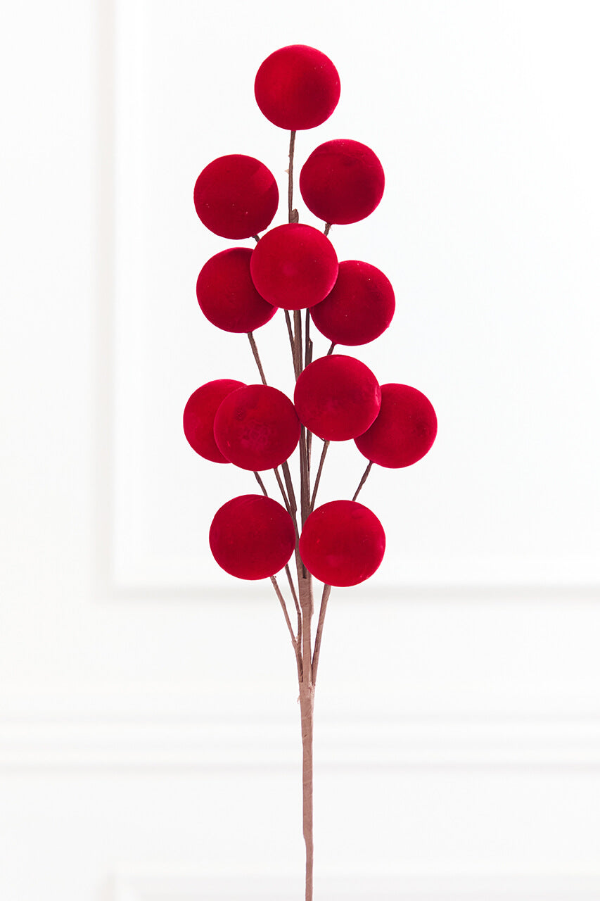 24" Red Flocked Large Berry Spray