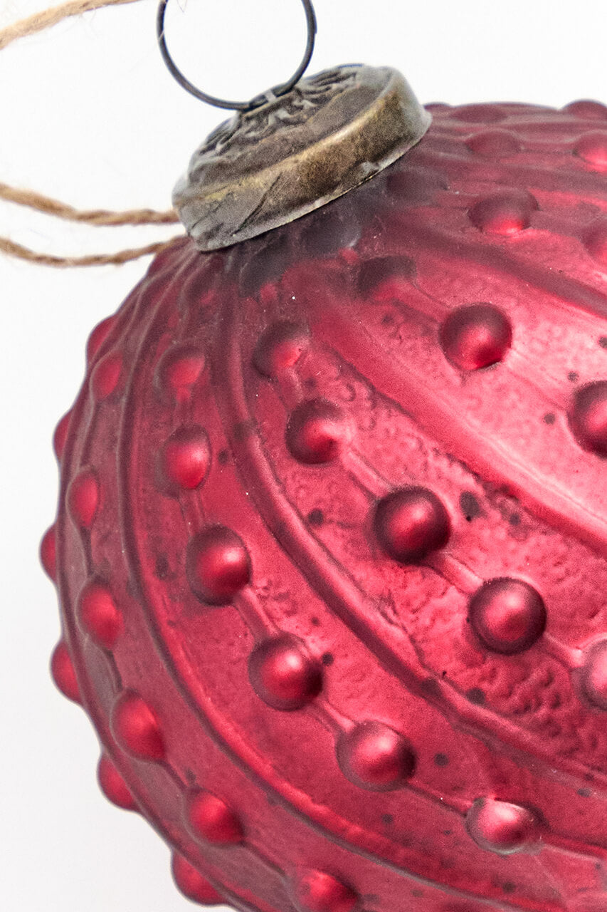 4" Burgundy Hobnail Glass Ball Ornament