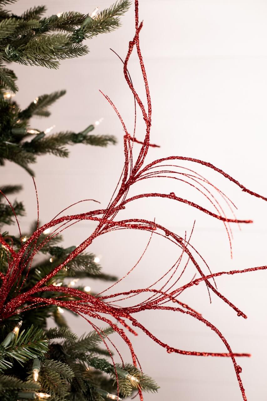 32” Red Glitter Curly Willow Spray