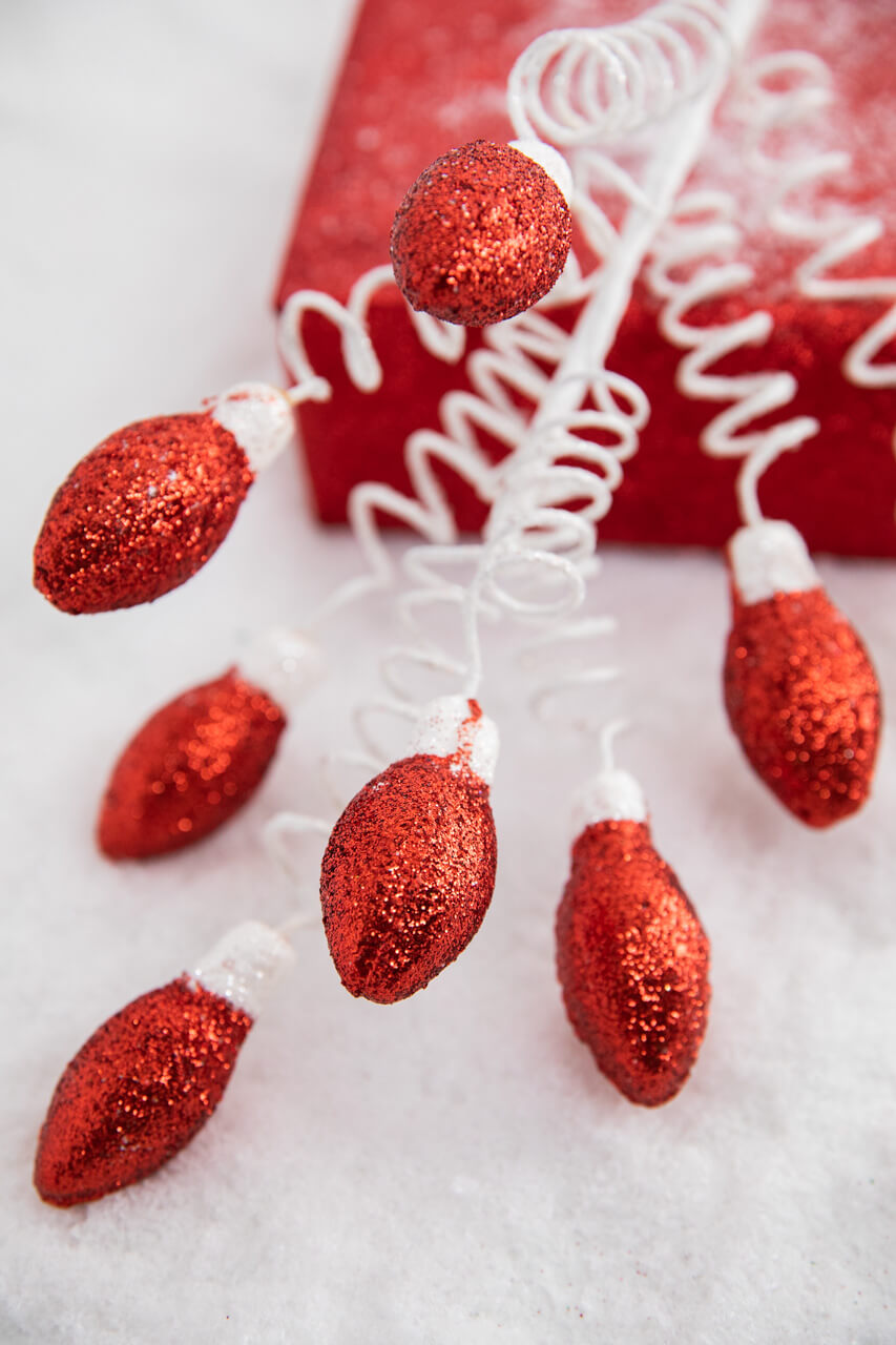 20.5” Red Glitter Christmas Light Bulbs Spray