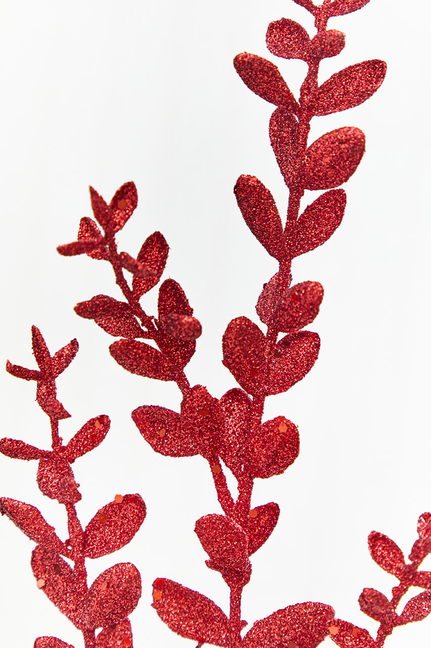 30" Red Glitter Eucalyptus Spray