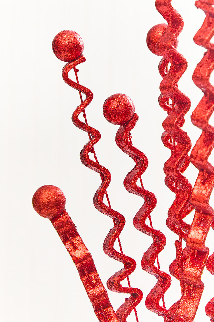 28" Red Glitter Curly Spray