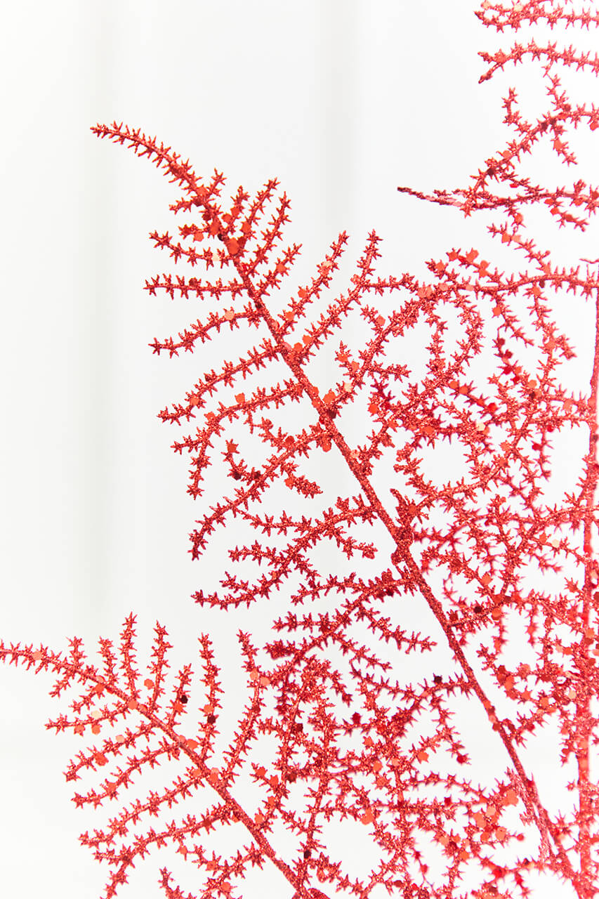 35" Red Glitter Fern Spray