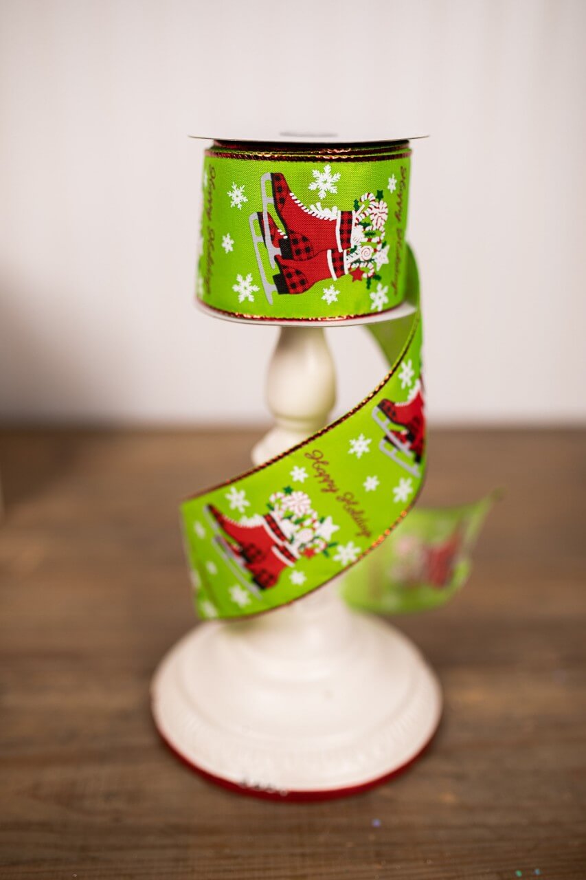 2.5” x 10 Yard Green Happy Holidays Christmas Ribbon