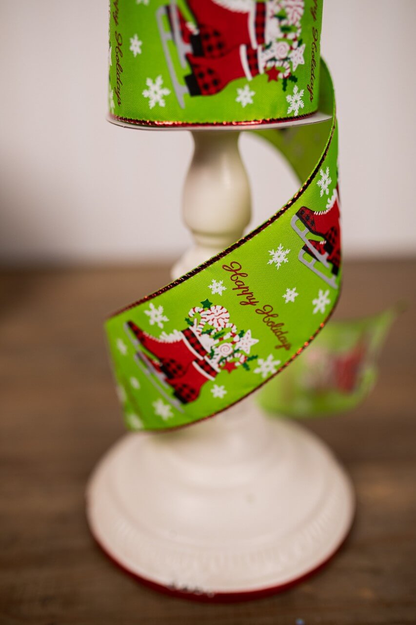2.5” x 10 Yard Green Happy Holidays Christmas Ribbon