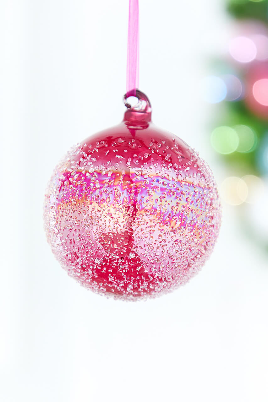 4" Iridescent Red Glass Ball Ornament