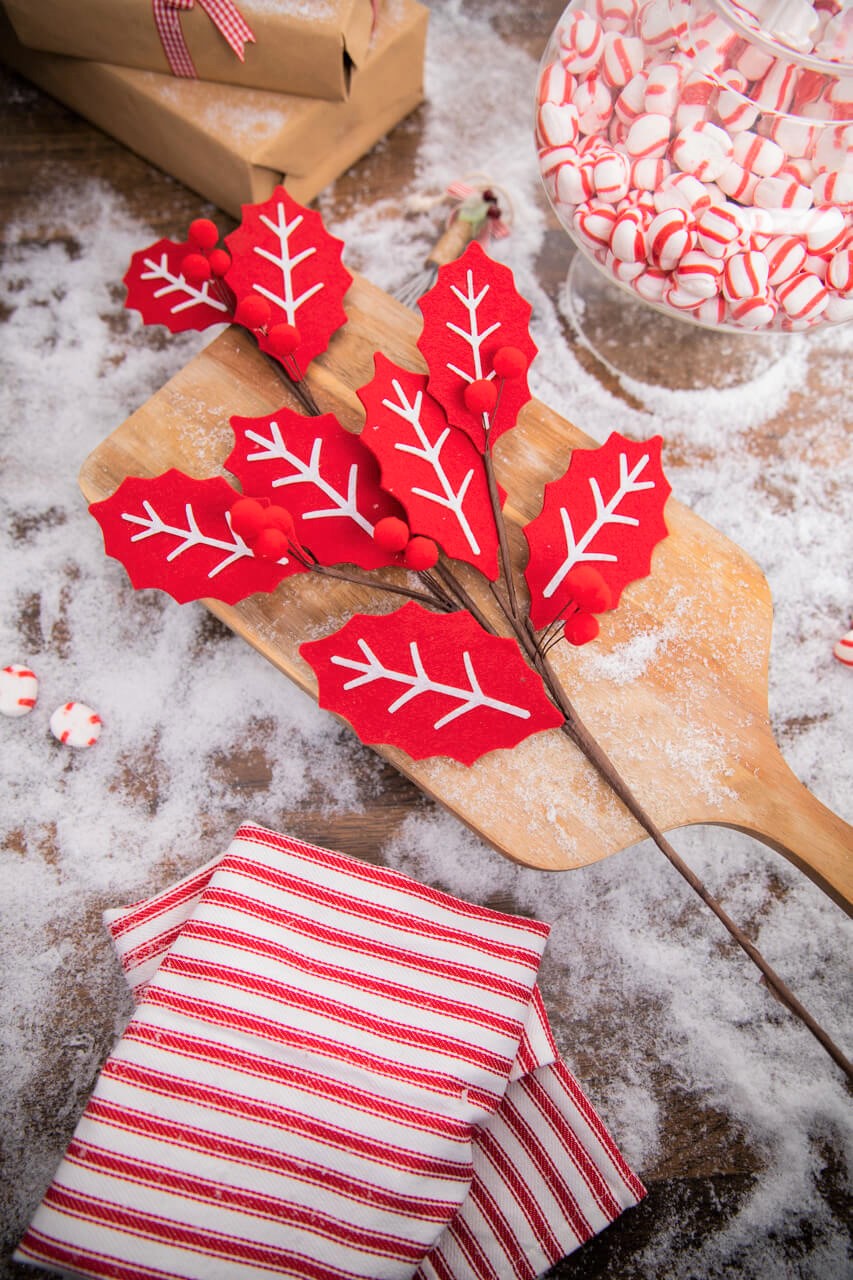 28” Red and White Leaf Spray with Red Berries