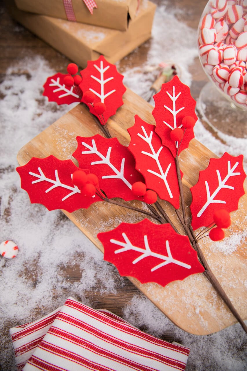 28” Red and White Leaf Spray with Red Berries