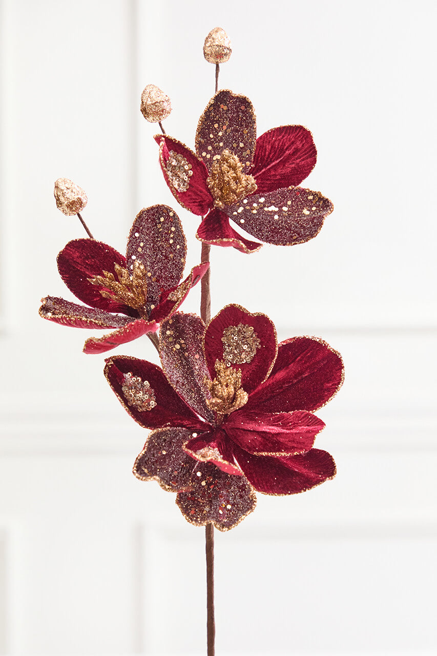 23.5" Burgundy & Gold Magnolia Spray