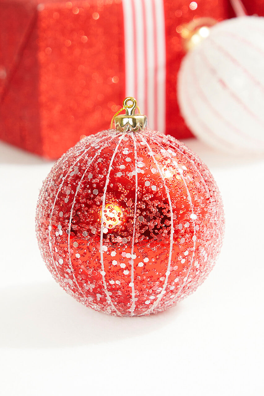4" Red Glitter Drip Ball Ornament
