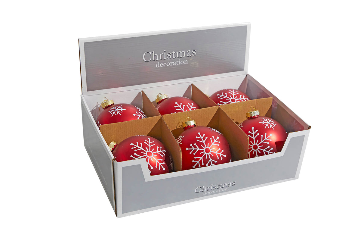 5" Red Christmas Ball Ornaments - Set of 6