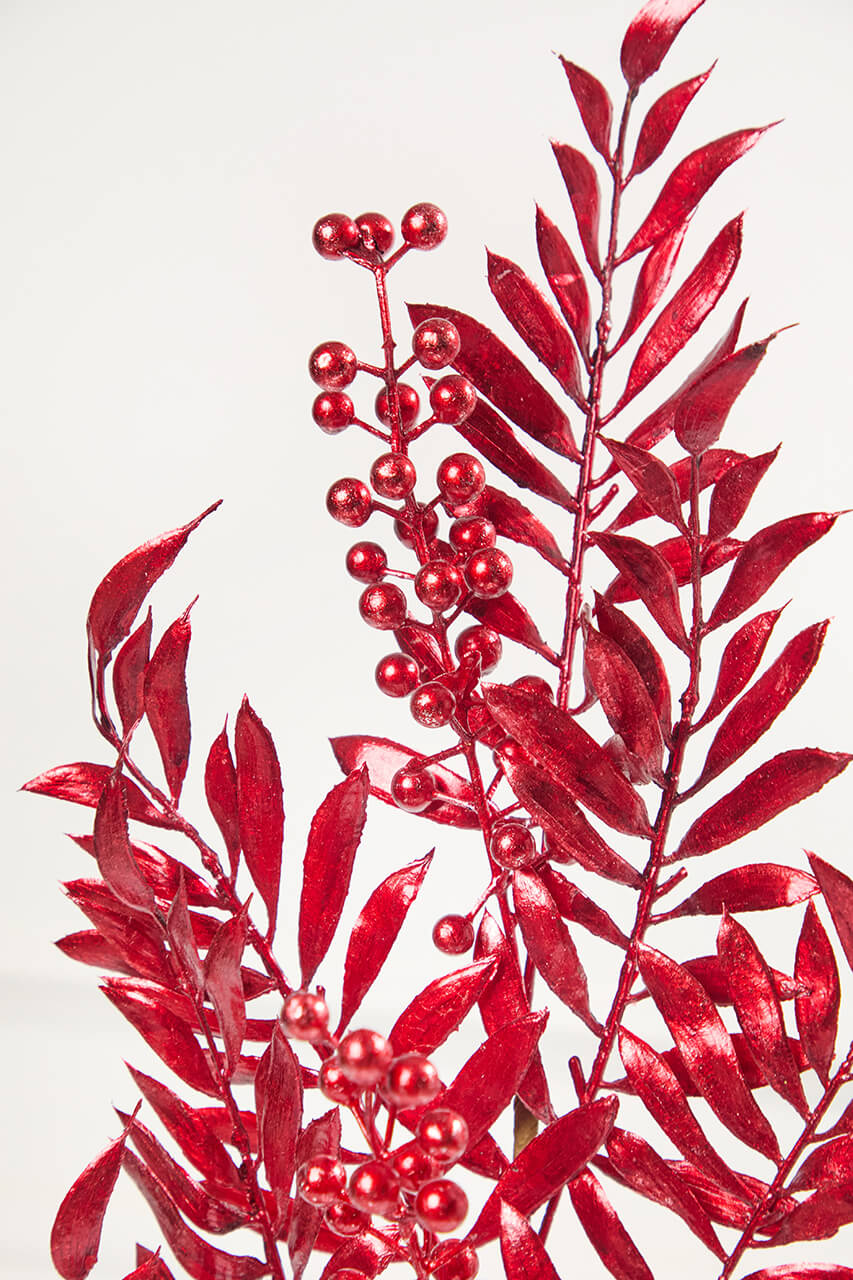30" Red Metallic Pepperberry Stem