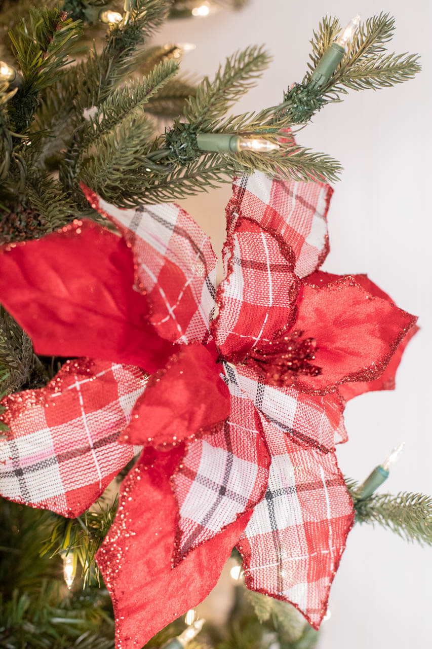 24” x 13" Velvet/Plaid Poinsettia Stem