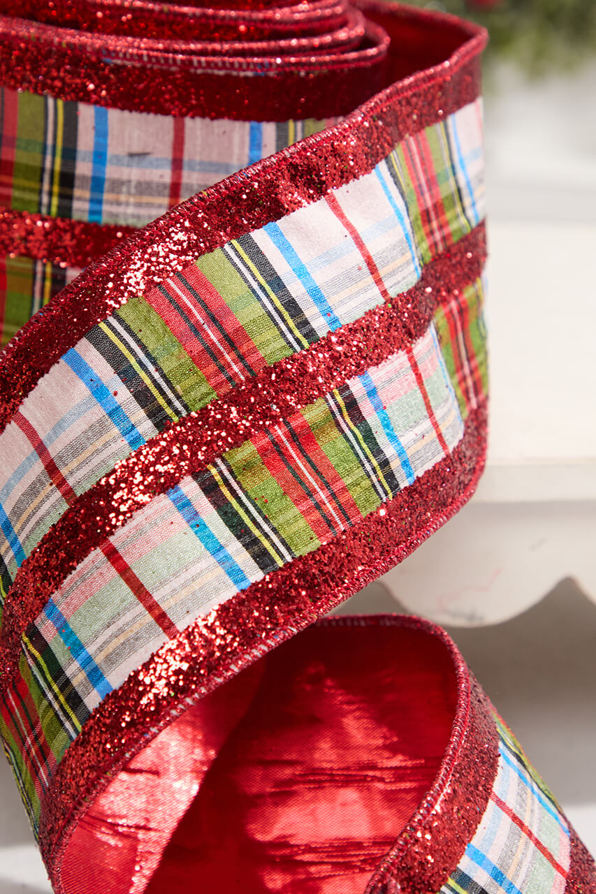 4" x 10 Yard Red & White Plaid Pattern Ribbon