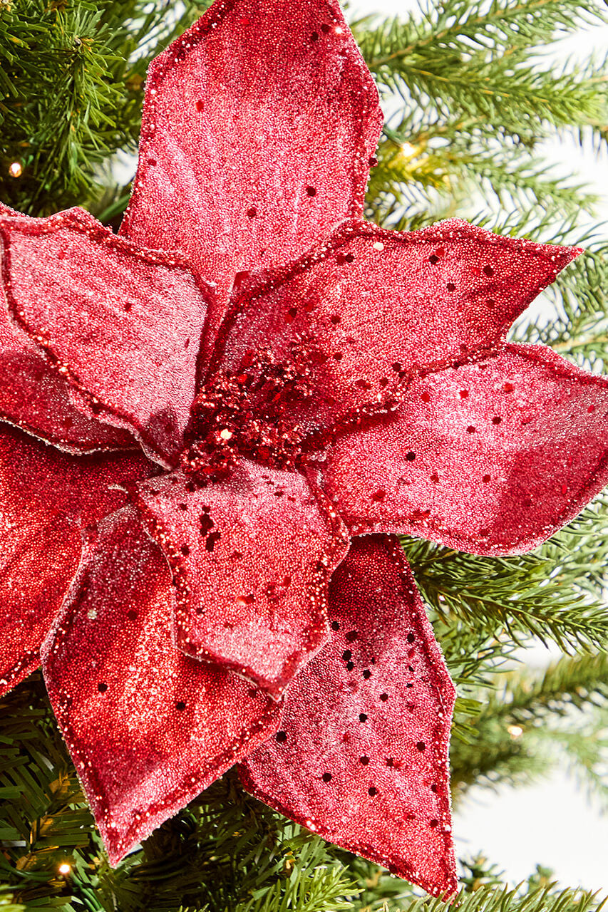 22 Inch Red Iced Poinsettia Stem