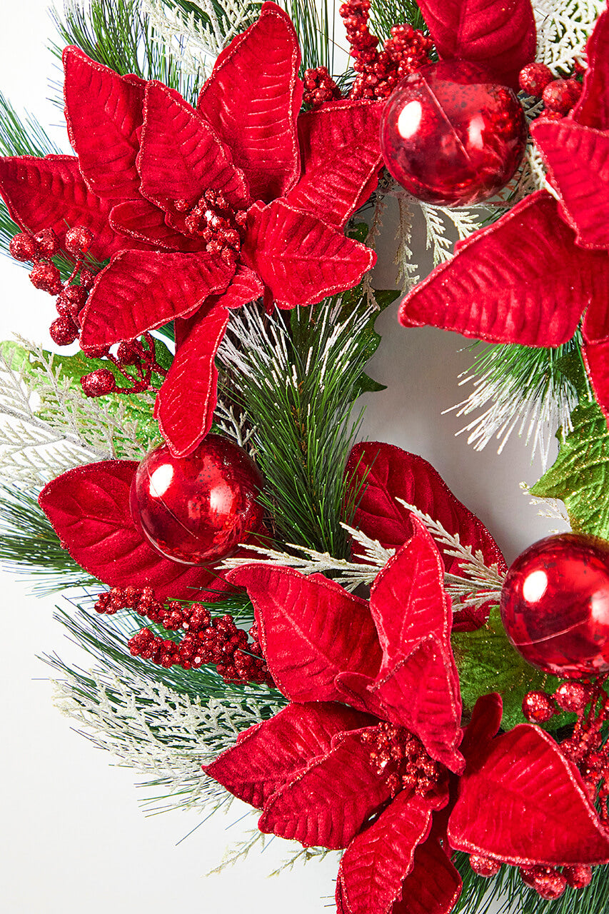 22” Poinsettia With Pine Wreath