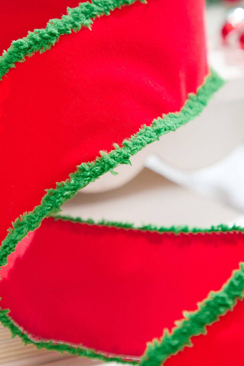 2.5" x 10 Yard Red Velvet with Green Drift Ribbon