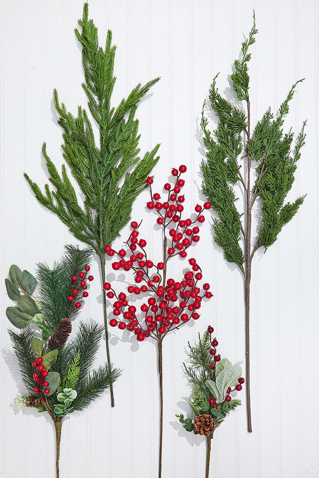 Red Rustic Sprays Mini Bundle, Cozy Woodland Holiday Tree Decor Set