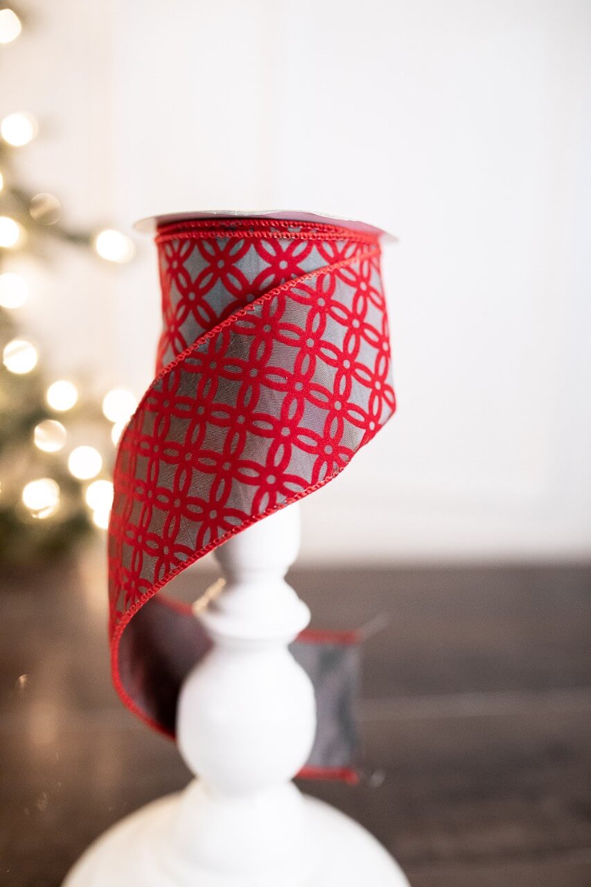 2.5” x 10 Yard Red Patterned Holiday Ribbon